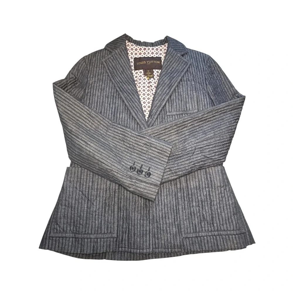 Louis Vuitton Grey minimalist Designer Archival Cotton Blazer Size 42 Fits XS
